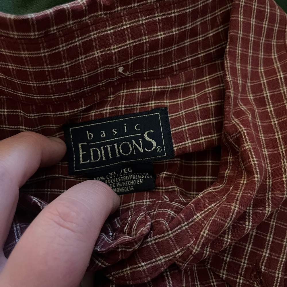 Basic Editions Burgundy Checkered button down shirt XL